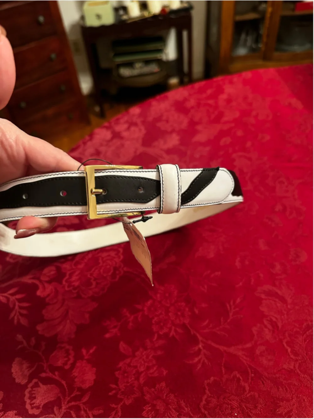 Fendi Black & White Leather Print Belt 40cm
